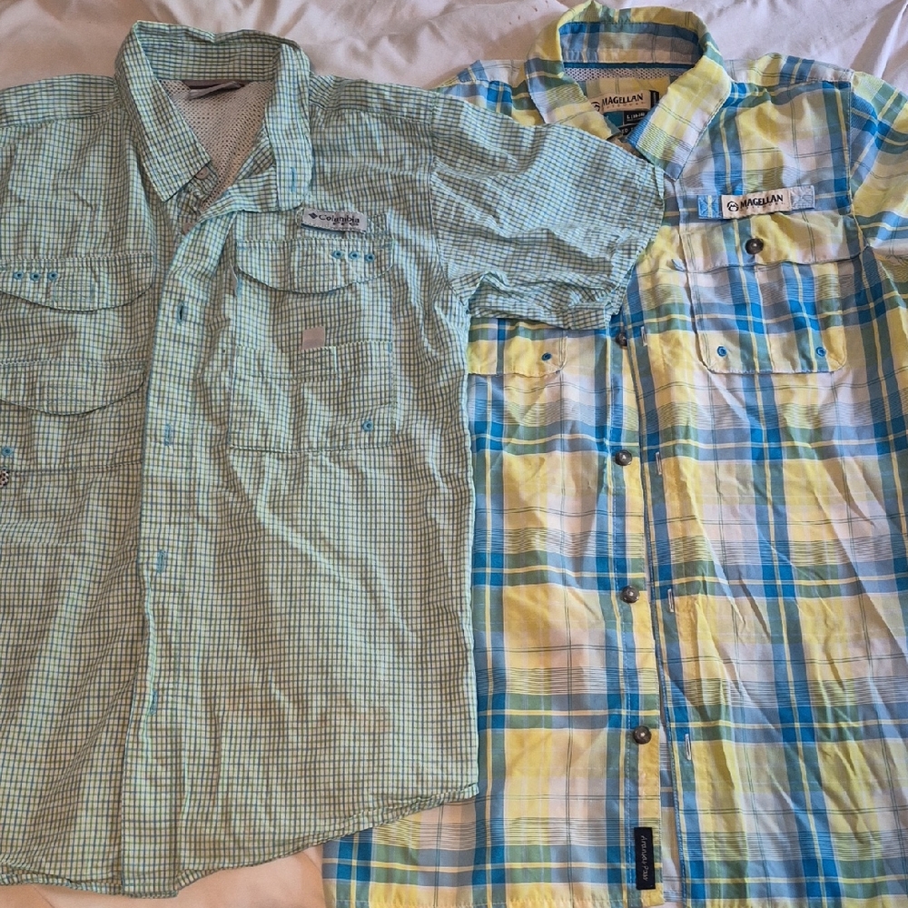 Columbia & Magellan TEEN Size 14-16 Green and Yellow Plaid Shirts
